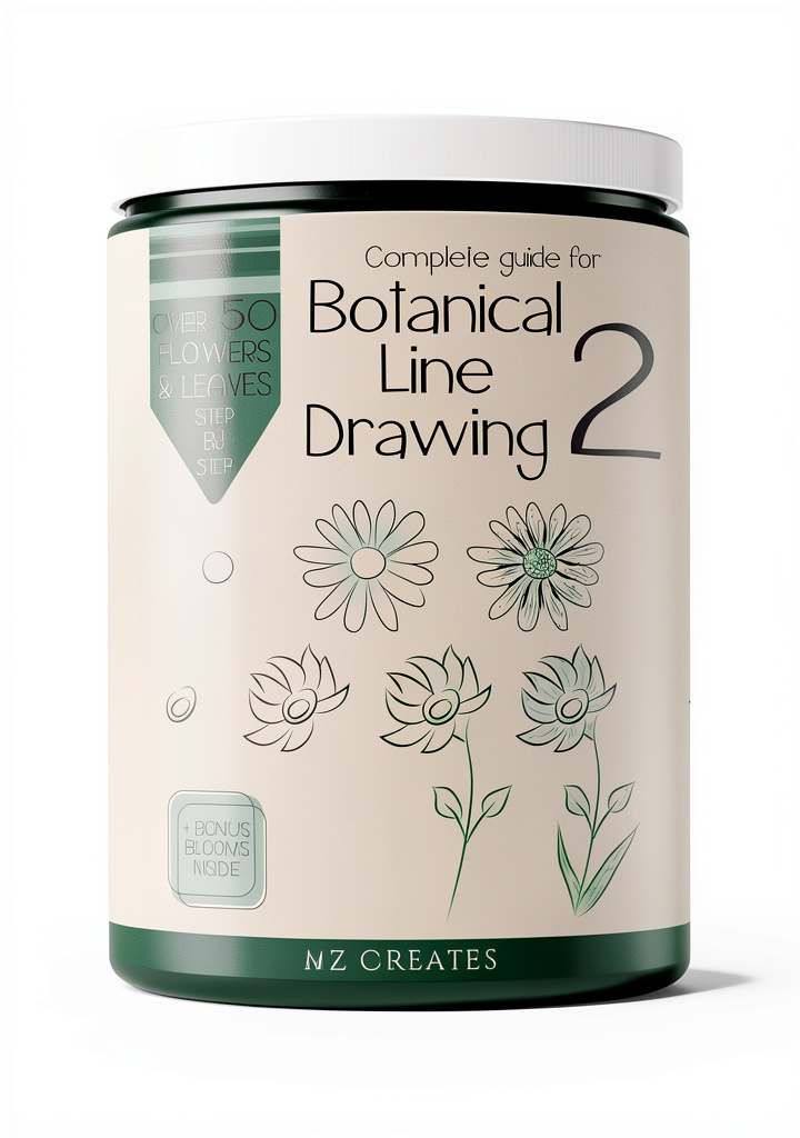 Botanical Line Drawing Guide open on a tablet showing detailed plant illustrations