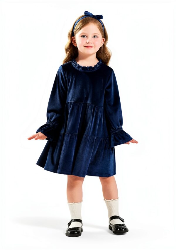 AlisOker Baby Girls Velvet Dress Long Sleeve Ruffled-4