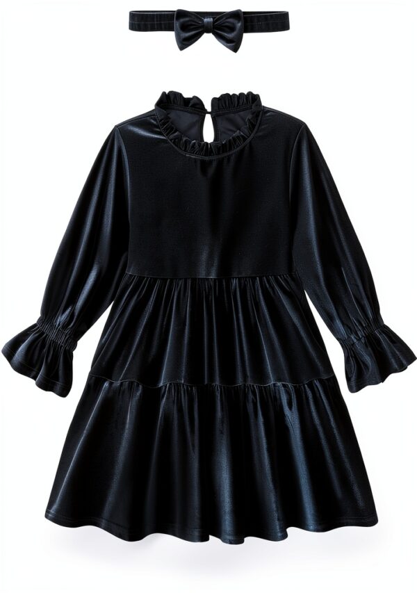 AlisOker Baby Girls Velvet Dress Long Sleeve Ruffled-0